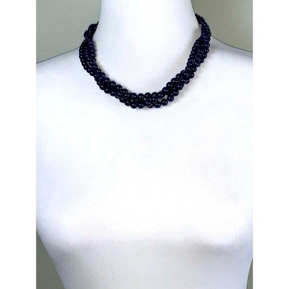 Vintage Napier Multistrand Midnight Blue Beaded Faux Pearl Statement Necklace - Picture 5 of 7